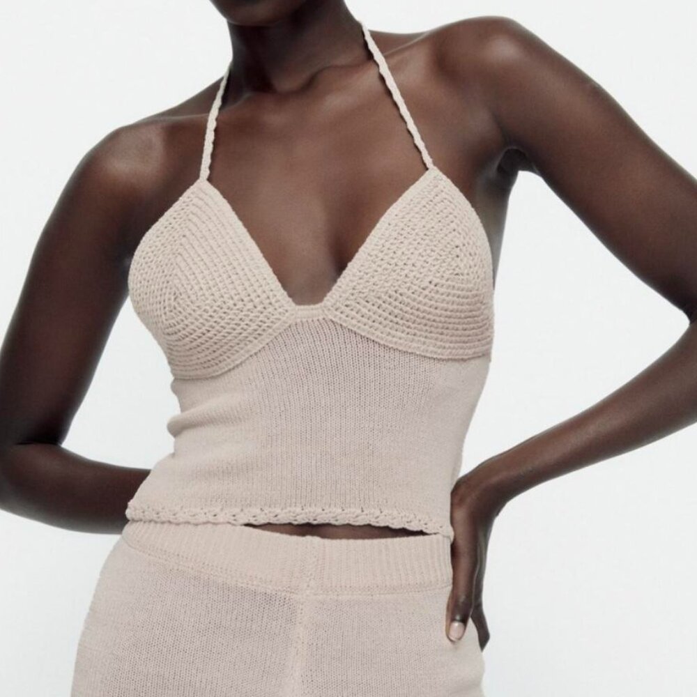 Zara Women's Cream Crop-top